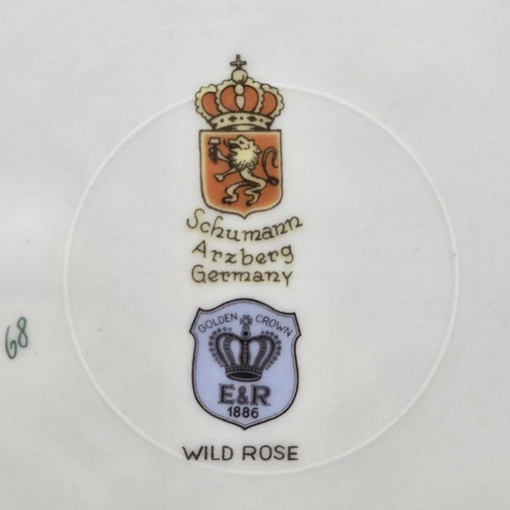 Vintage Bavaria Schumann Arzberg Wild Rose Dessert Plate, Teacup & Saucer Set